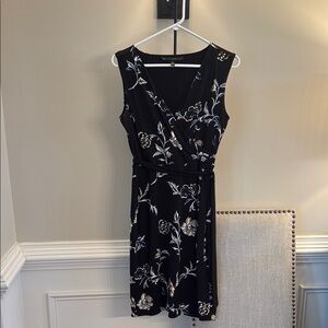 White House Black Market Floral Black Wrap Dress